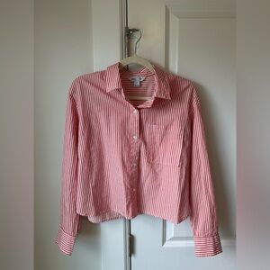 Red and White Striped Button-Up Shirt